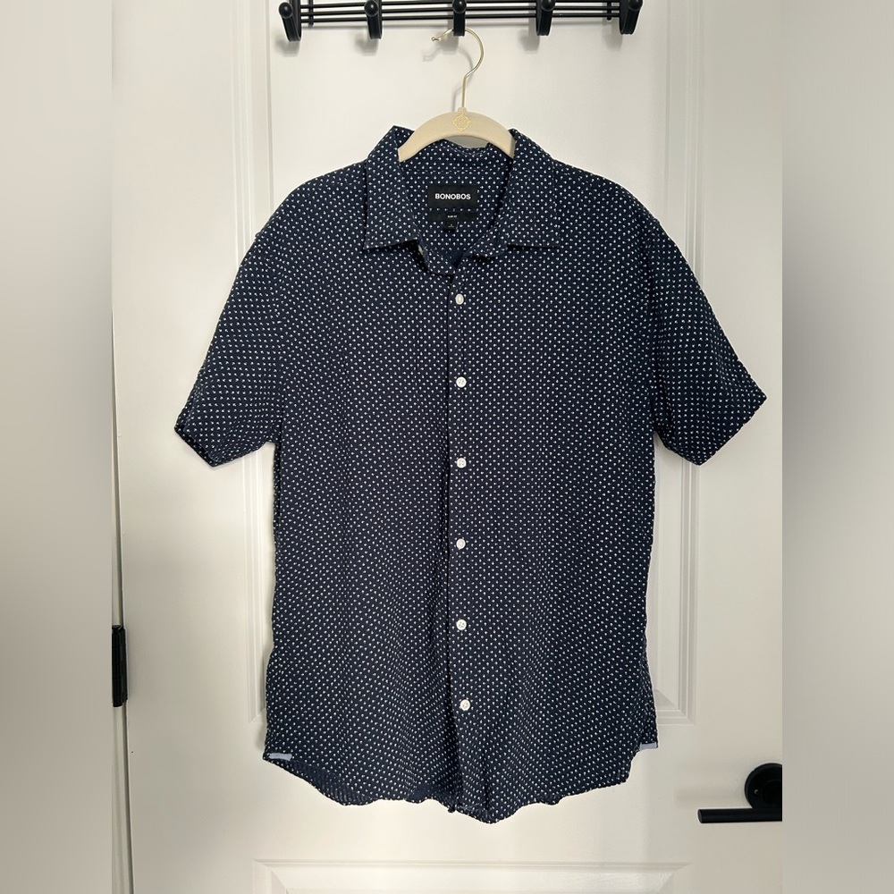 Bonobos Slim Fit Short Sleeve Navy Button Down T-shirt Men’s Size Large